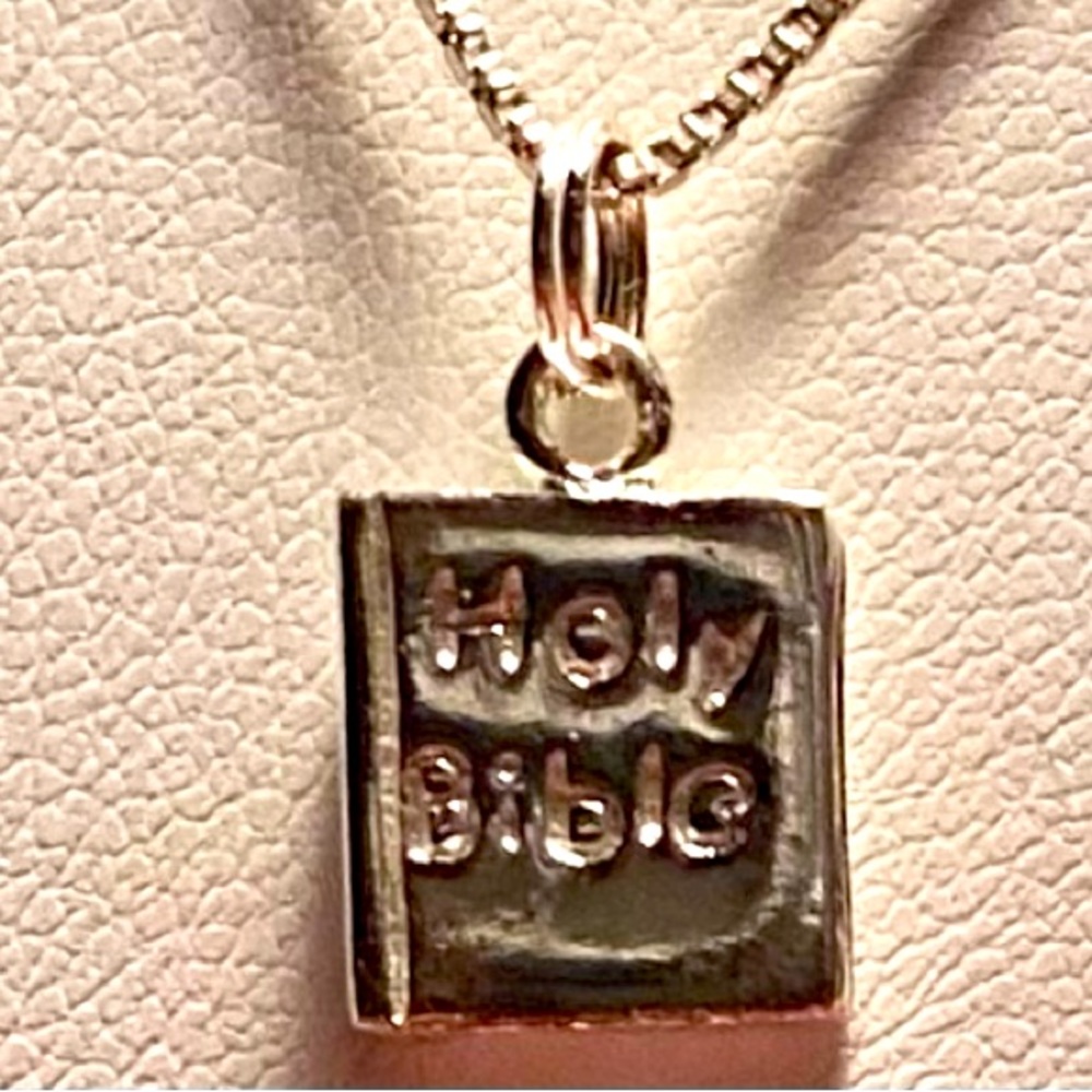 Holy Bible Pendant on 24” chain. Sterling Silver and Made in Italy. Marked